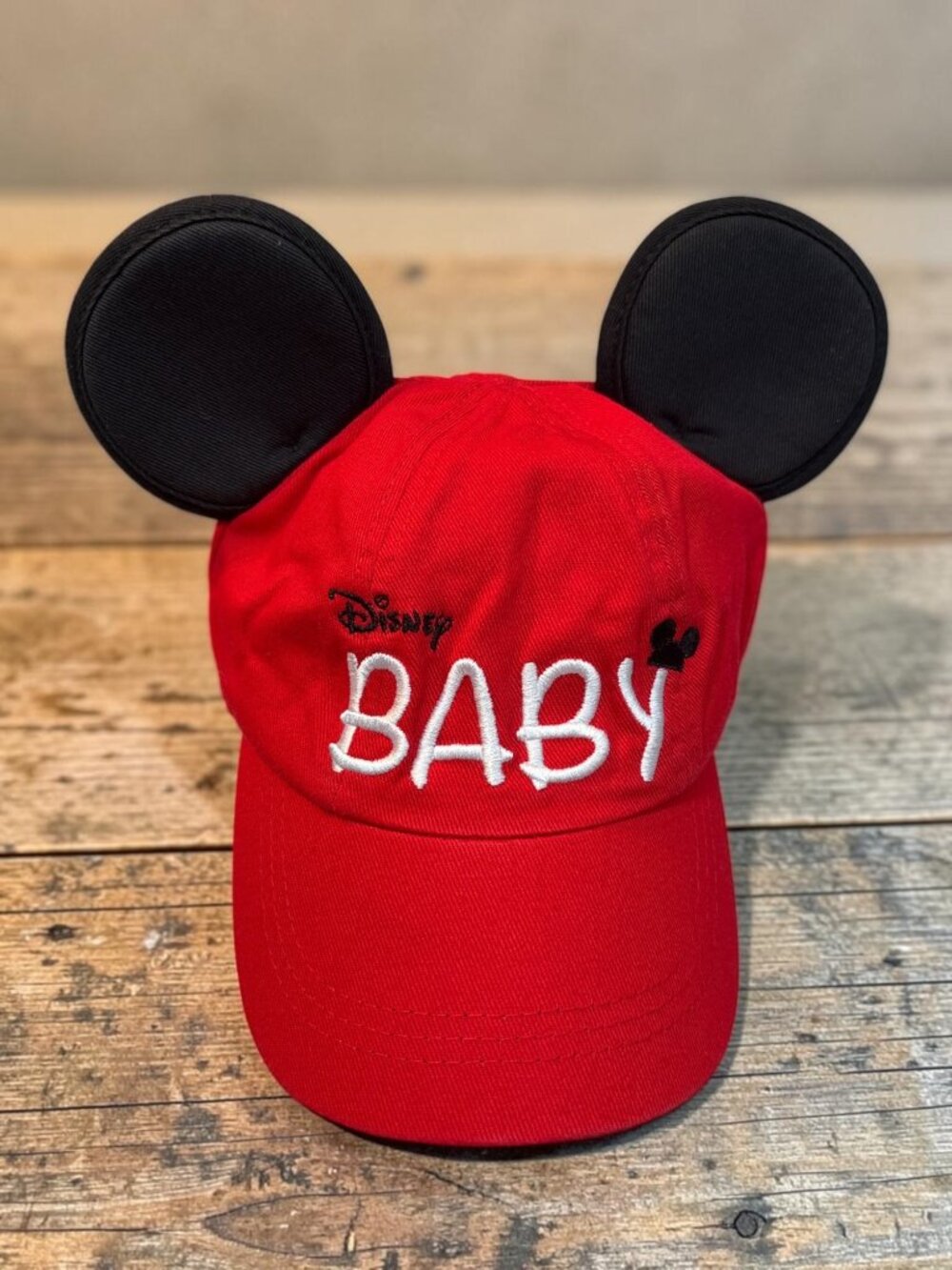 Disney Parks Infant Baby Hat With Mickey Mouse Ears Red Adjustable Snapback 49cm